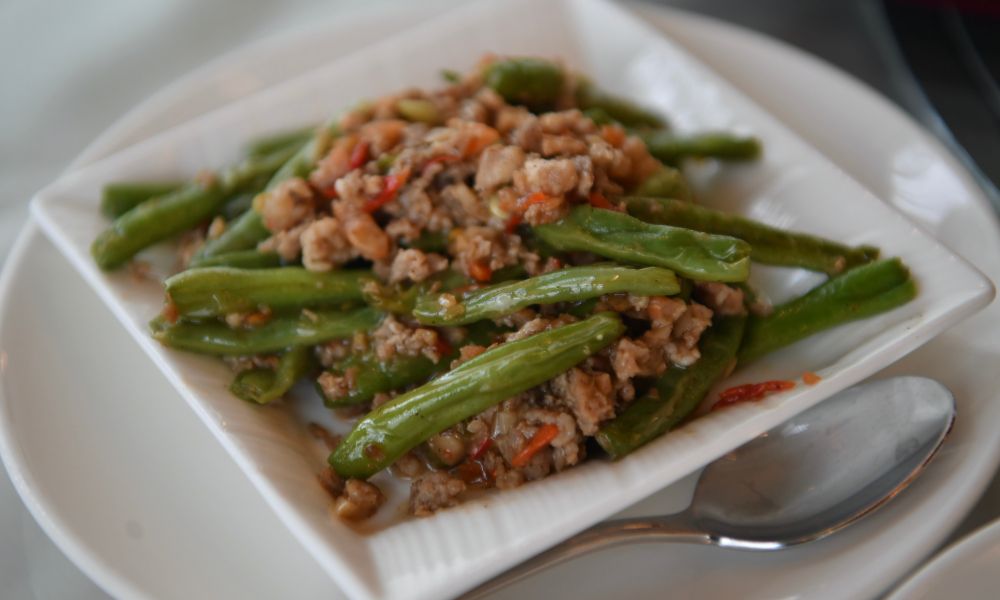 Stir-fried green beans with minced pork and chili peppers at Hot Point The Dalles, a Chinese restaurant in The Dalles
