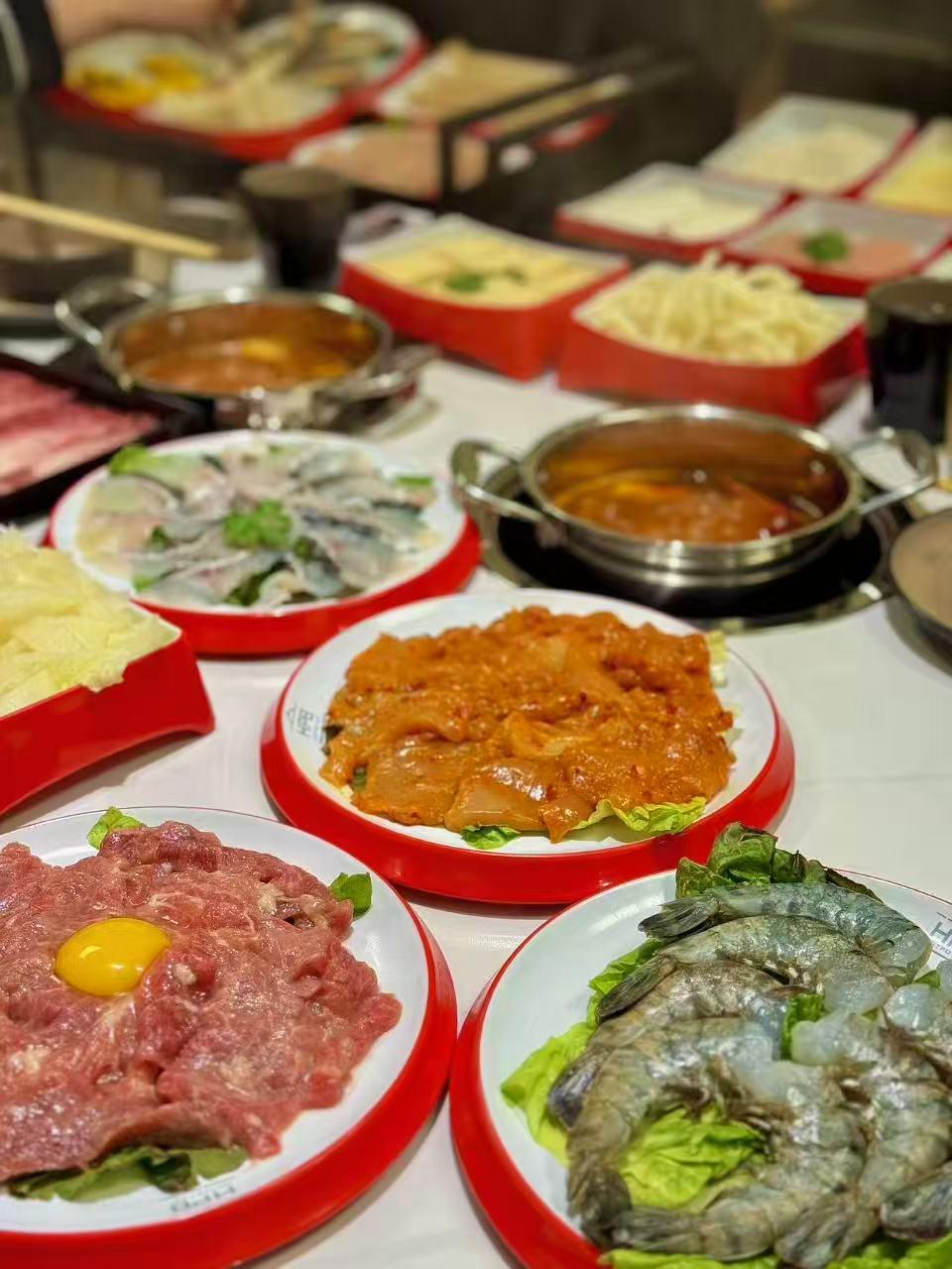 Mixed hot pot platter (meats, shrimp, fish) at Hotpot Bay, a Chinese Hot Pot Restaurant in San Francisco