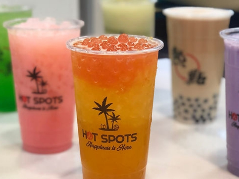 Hot-Spots-Eat-Fresh-Chinese-Restaurant-Fruity-Bubble-Tea-Denton Colorful fruity bubble teas with tapioca pearls, refreshing at Hot Spots Eat Fresh, a Chinese Restaurant in Denton