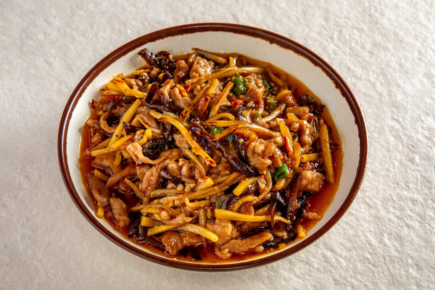 Yu-Shiang Shredded Pork at Hunan Tapas, a Chinese Restaurant in Queens