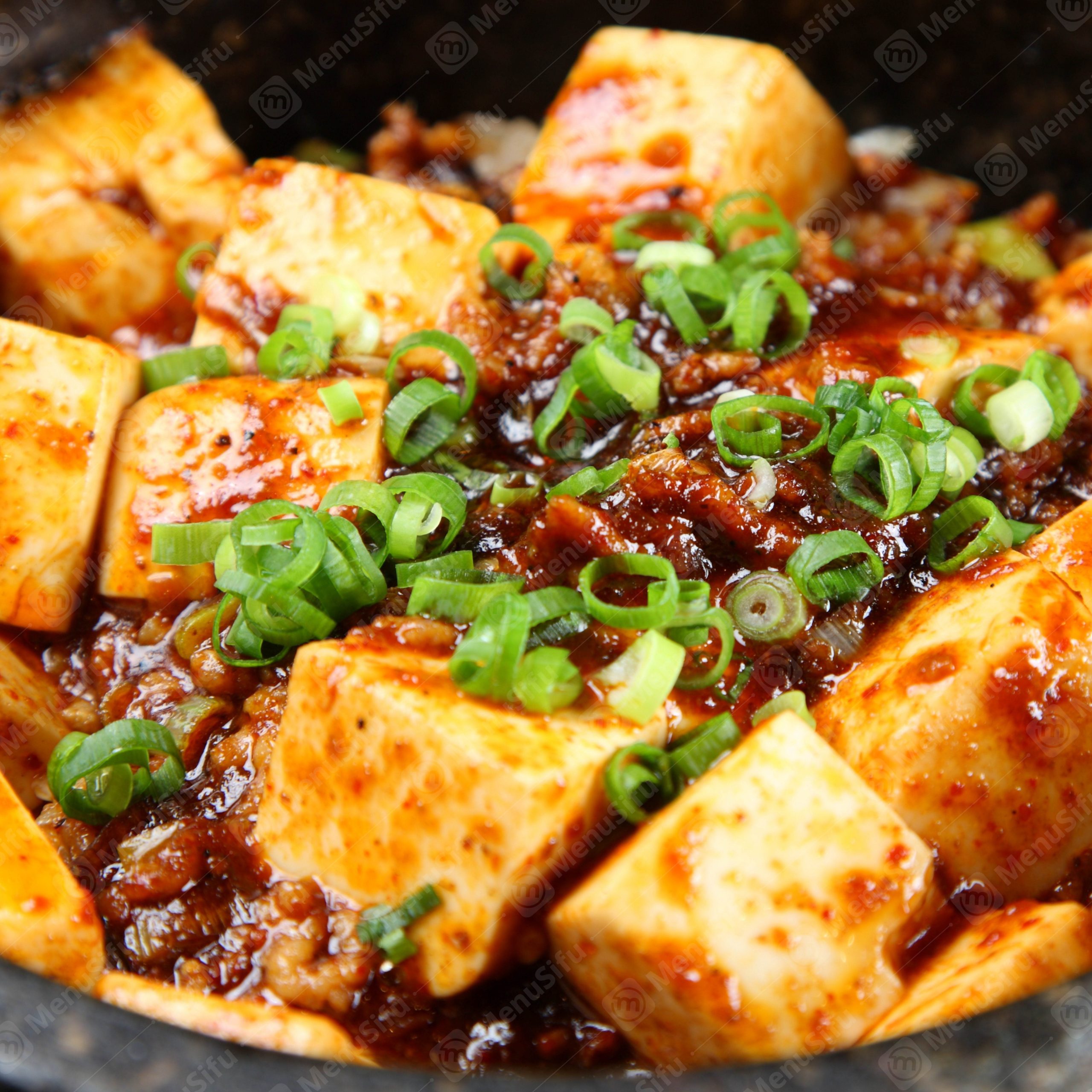 Mapo tofu with minced pork and green onions