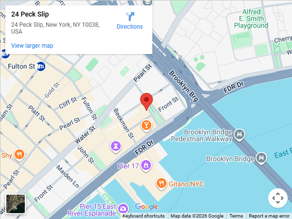 location，24 Peck Slip, New York, NY 10038, USA