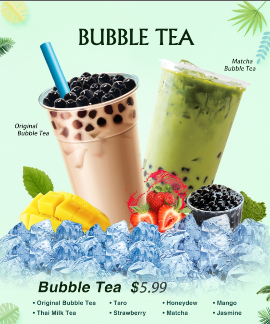Original and matcha bubble tea with tapioca pearls at Happy Panda, a Chinese Restaurant in Hutchinson