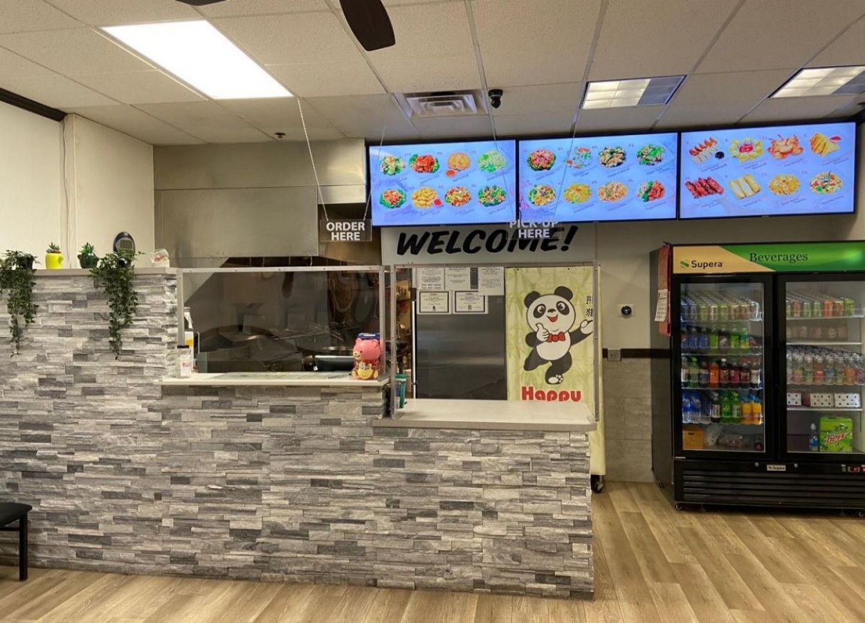 Pick-up counter with beverage fridge at Happy Panda, a Chinese Restaurant in Hutchinson