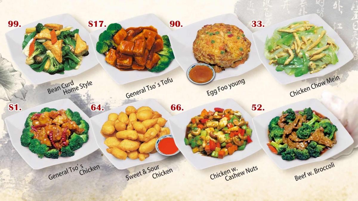 Popular Chinese main dishes like General Tso’s Chicken at Happy Panda, a Chinese Restaurant in Hutchinson