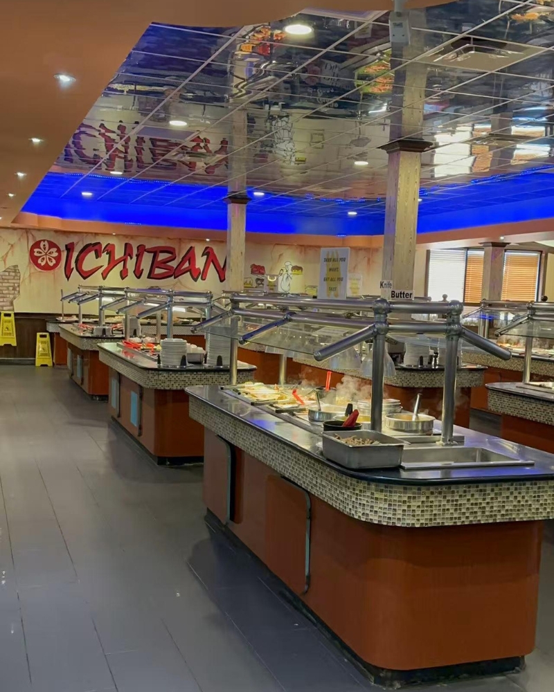 Multiple food serving stations at ICHIBAN BUFFET, a Buffet Restaurant in Leesburg.