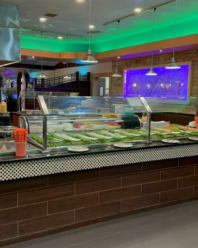 Sushi bar with fresh ingredients on ice at ICHIBAN BUFFET, a Buffet Restaurant in Leesburg.