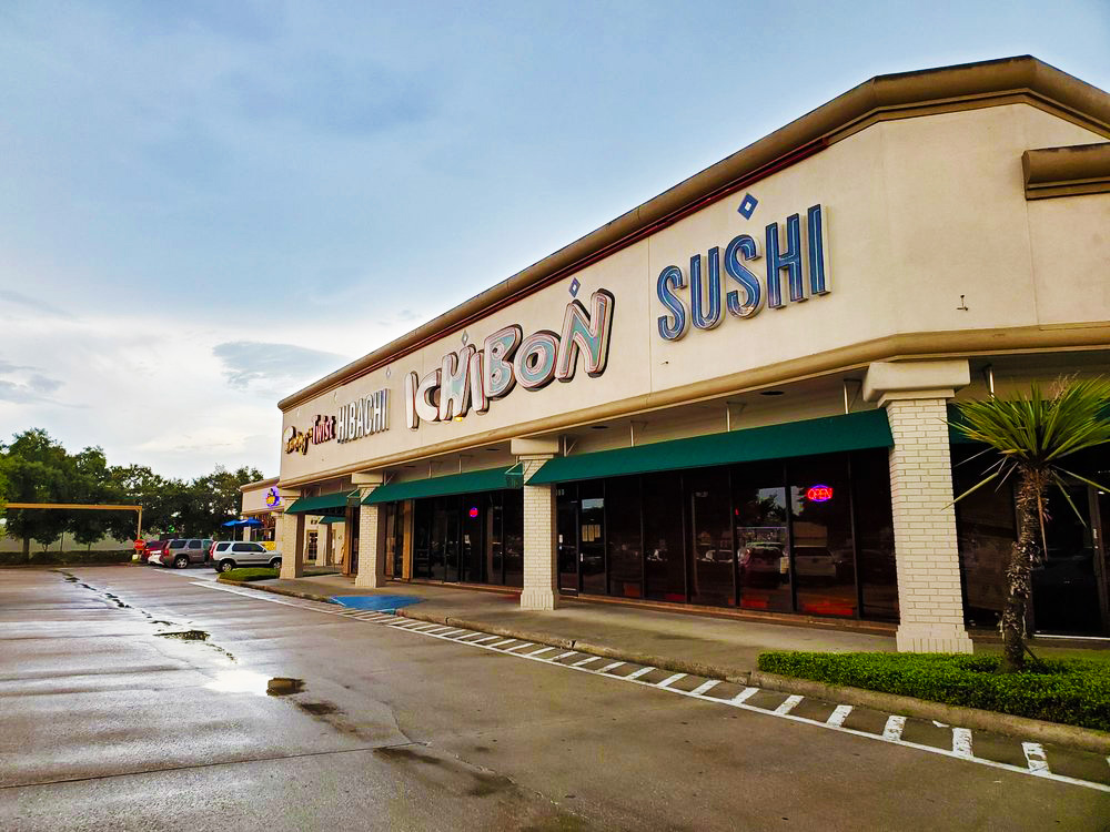 Exterior storefront of Ichibon Hibachi Sushi restaurant with colorful signage at Ichibon Seafood & Steakhouse, a Japanese Restaurant in Pasadena