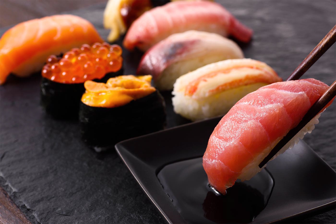Sushi-Ichimoto-Authentic-Japanese-Restaurant-Nigiri-Sushi-Hayward Various nigiri sushi pieces at Sushi Ichimoto,a Authentic Japanese Restaurant in Hayward