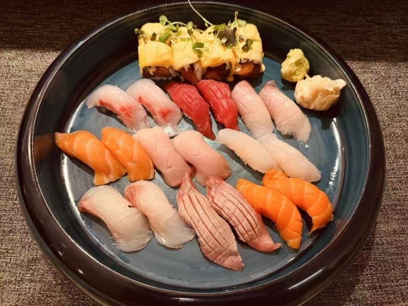 Plate of assorted sushi for two at Ikyu Sushi II, a Japanese Restaurant in New York.