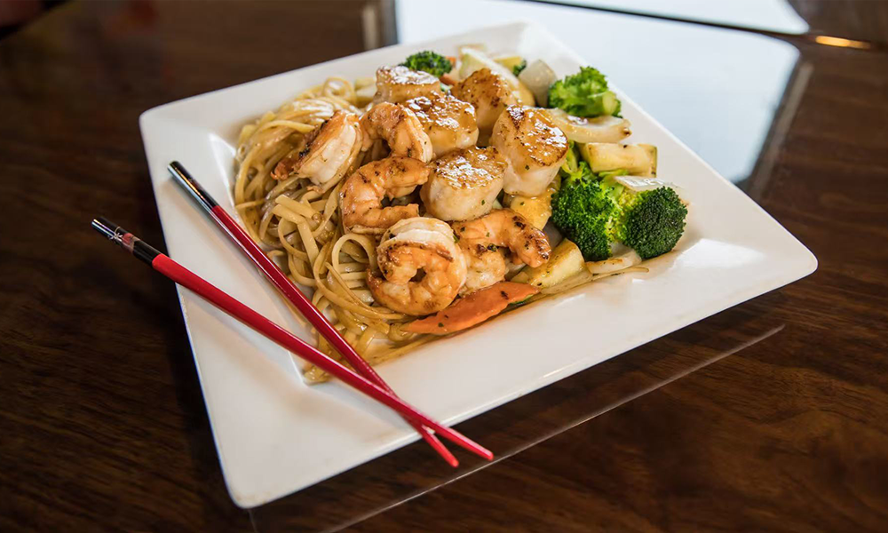 Shrimp and scallop stir-fried with noodles and veggies, a hearty meal at Imperial Dynasty, a Chinese Restaurant in Cranston