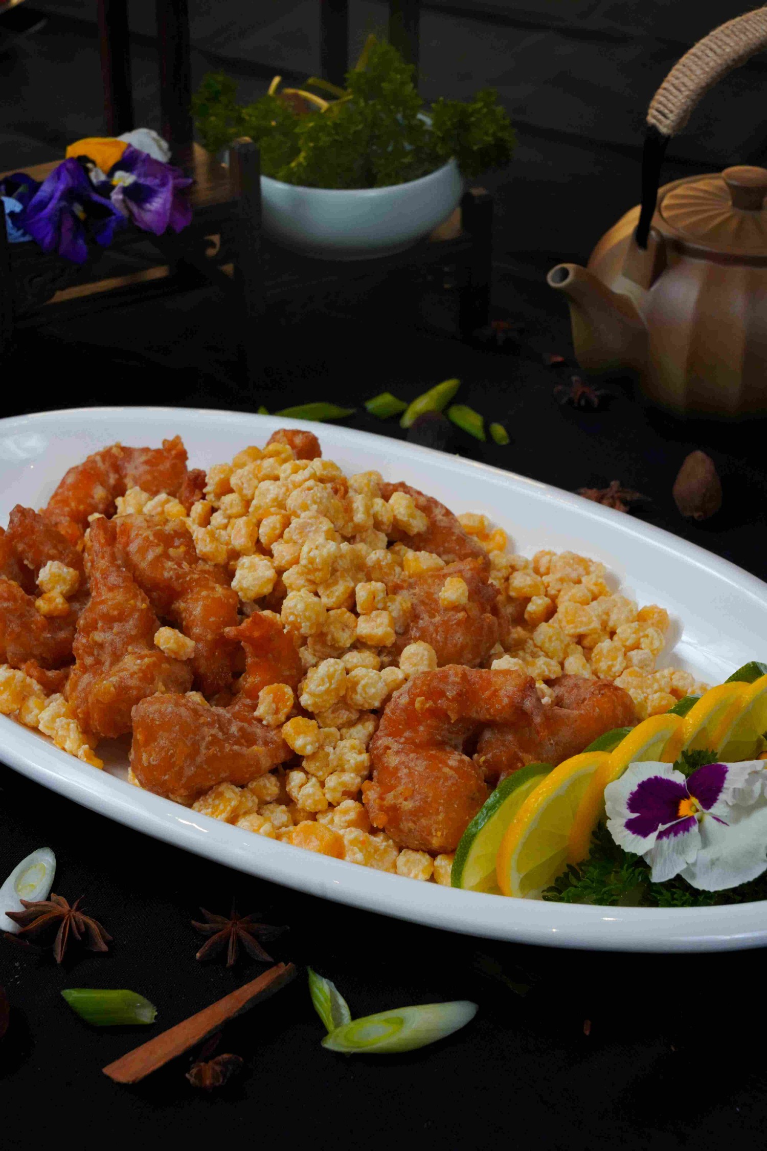 Fried Shrimps w.Corn In Salted Egg Yolk at Imperial treasure, a Chinese restaurant in Palo Alto