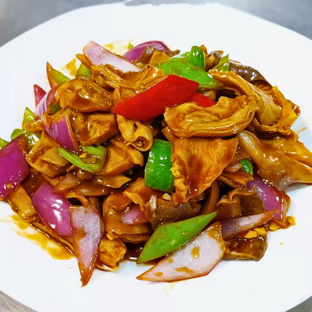 Stir-fried pork tripe with onion and bell peppers in savory sauce at Iron Pot Stew Kitchen, a Chinese Restaurant in Santa Clara