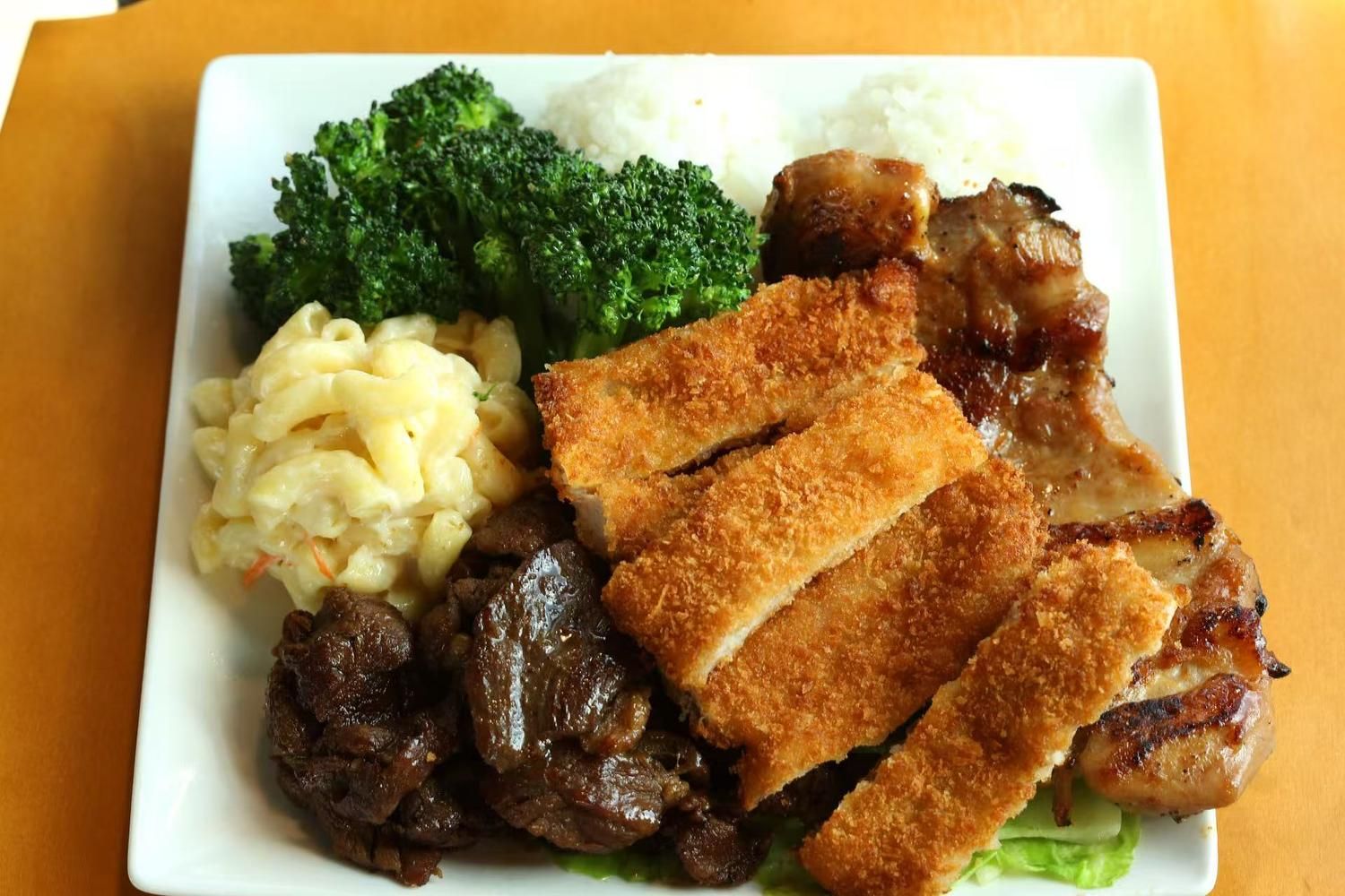 Beef, katsu, and grilled pork combo at Islands Hawaiian BBQ Restaurant in Gilbert