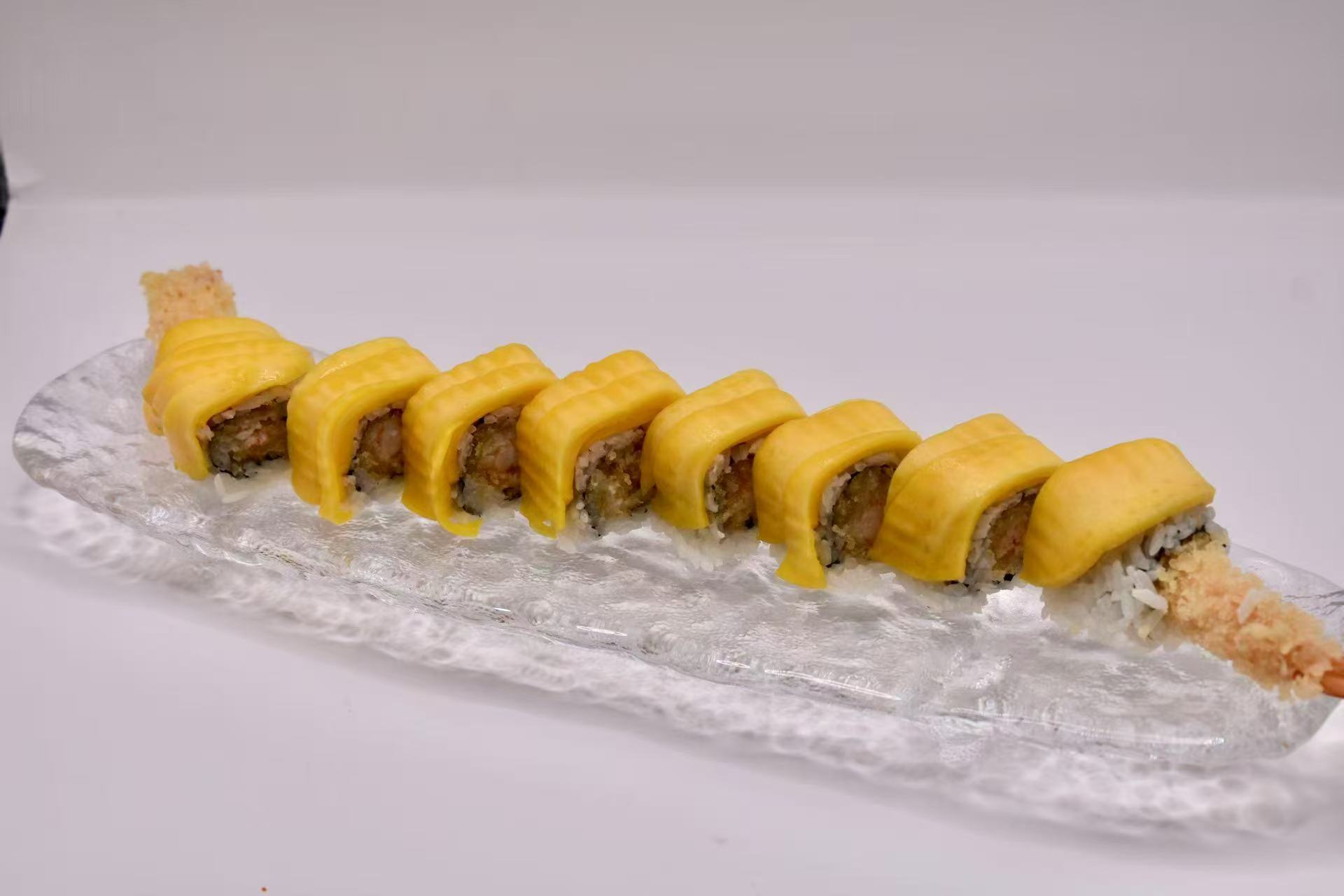 Mango roll with shrimp filling at Isohama,a Japanese Restaurant in New York.