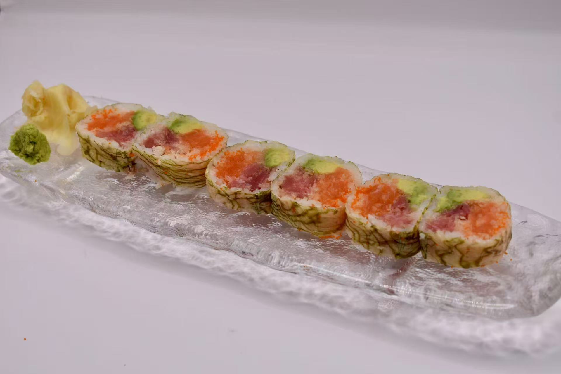 Sushi roll with tuna and avocado at Isohama,a Japanese Restaurant in New York.
