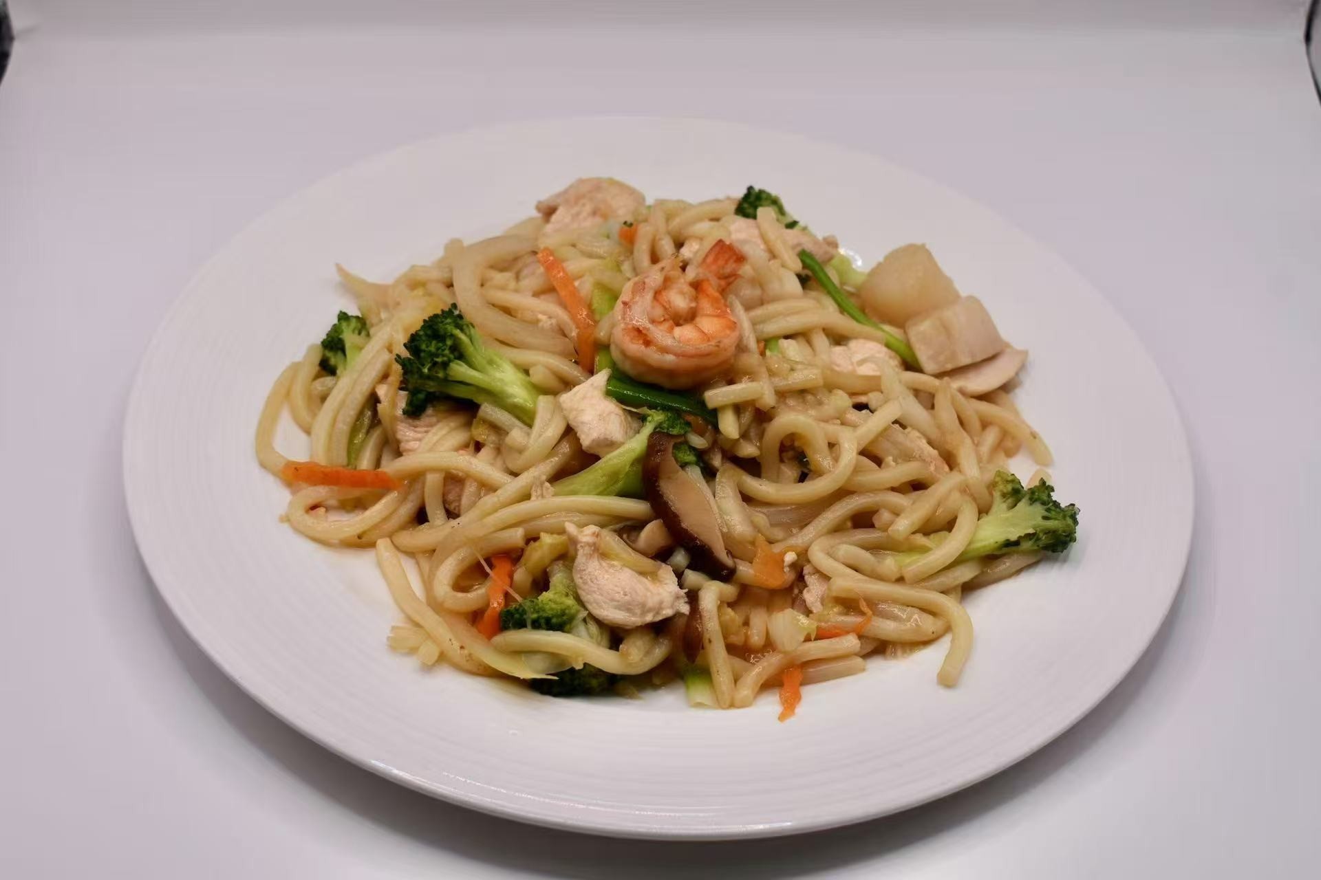 Yaki udon with shrimp,chicken and veggies at Isohama,a Japanese Restaurant in New York.