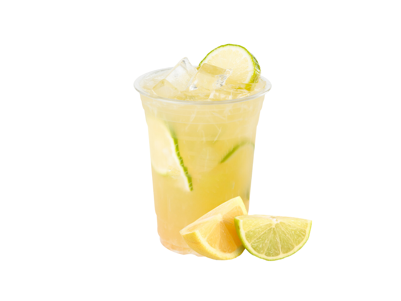 Light lime fruit tea with ice and fresh lime wedges at J-One Hibachi Sushi，a Japanese Restaurant in Dulu