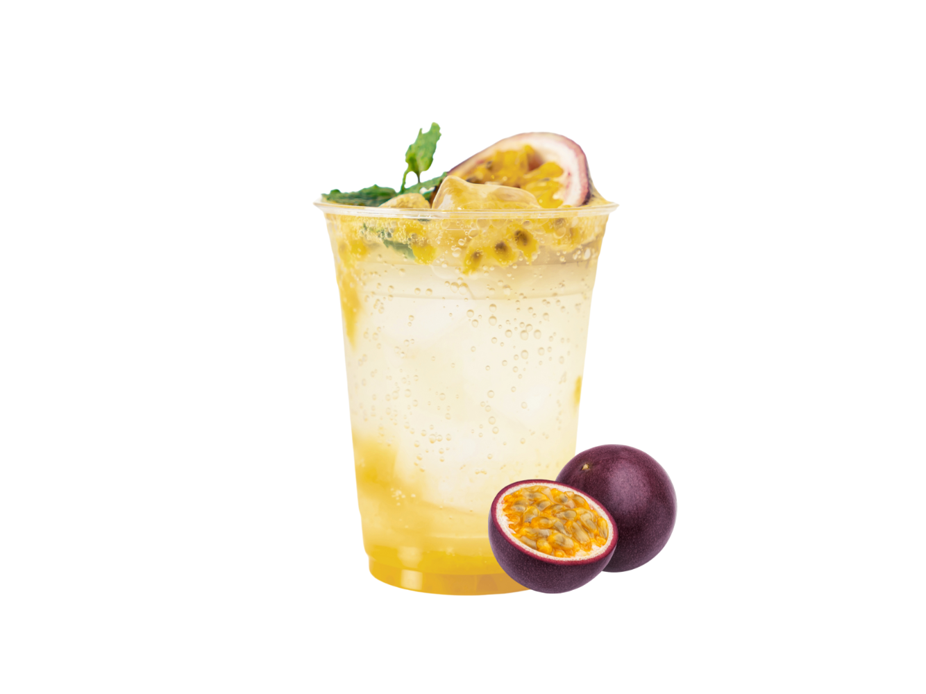 Sparkling passion fruit drink with mint and passion fruit pulp at J-One Hibachi Sushi，a Japanese Restaurant in Dulu