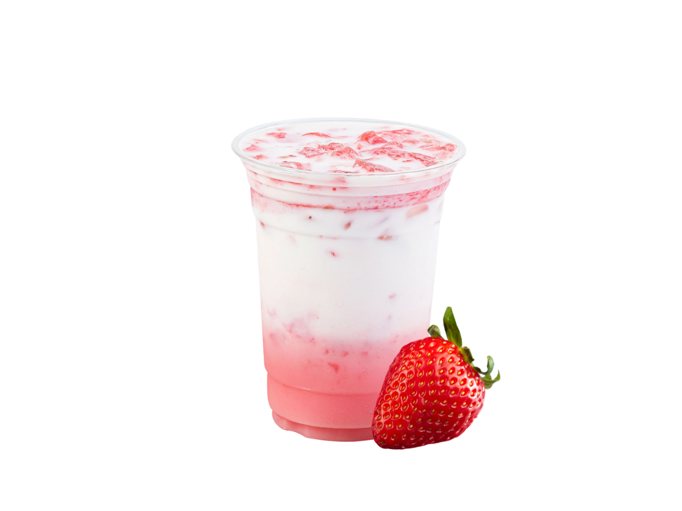 Layered strawberry milk drink with crushed strawberry toppings at J-One Hibachi Sushi，a Japanese Restaurant in Dulu