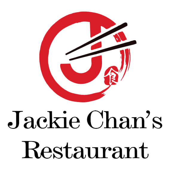 Red circular brushstroke logo with chopsticks and Chinese food character at Jackie Chan's Chinese Restaurant in Philadelphia