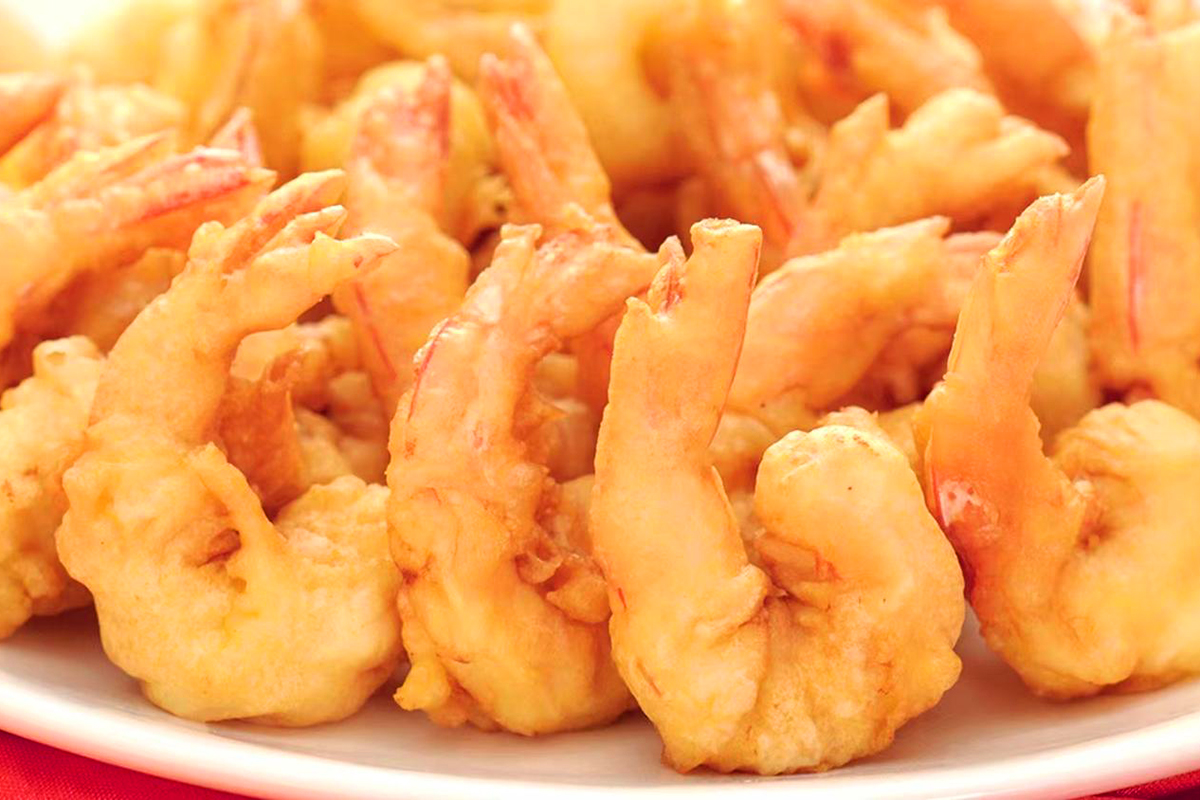 Crispy golden deep-fried shrimp with full curled bodies at Jackie Chan's Chinese Restaurant in Philadelphia
