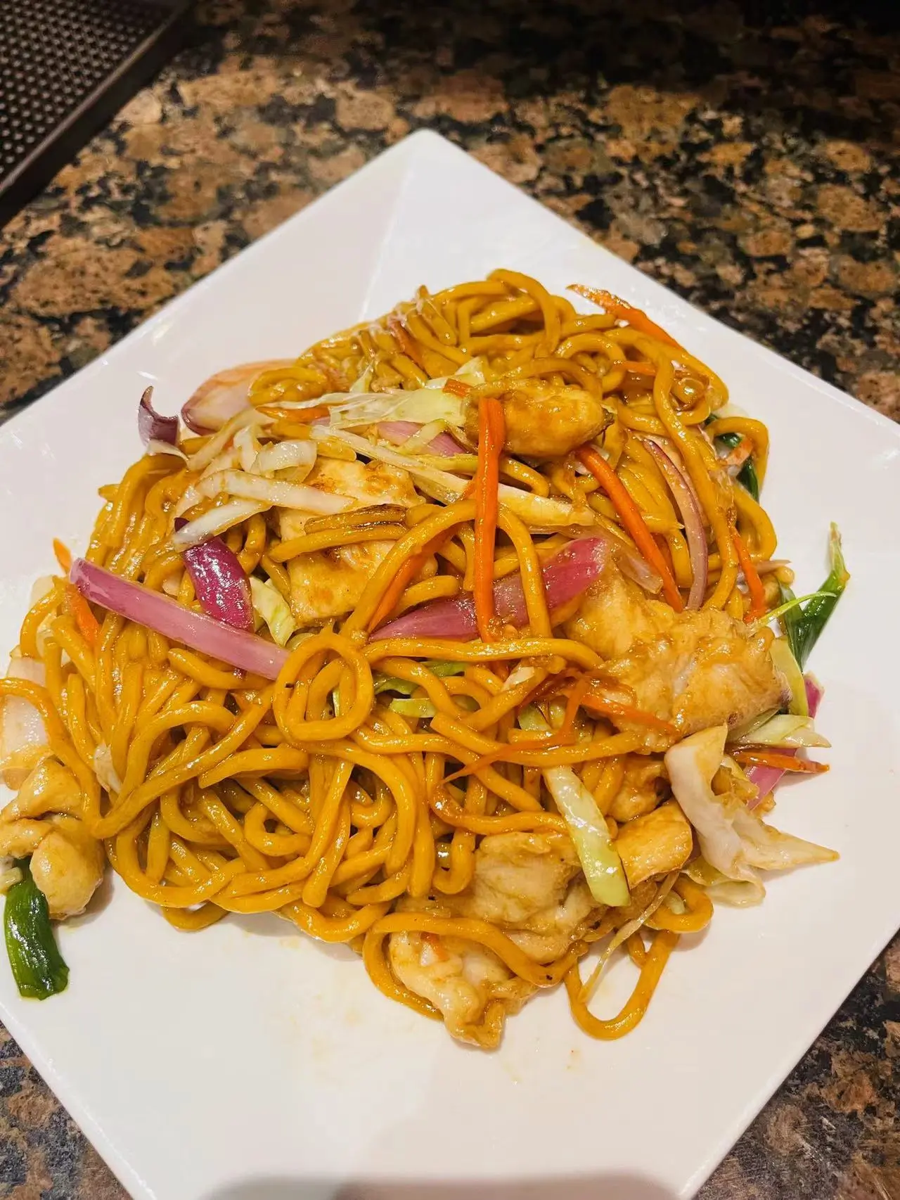 Stir-fried noodles with chicken and veggies at Jade Ly Asian Bistro, a Asian Restaurant in Westminster