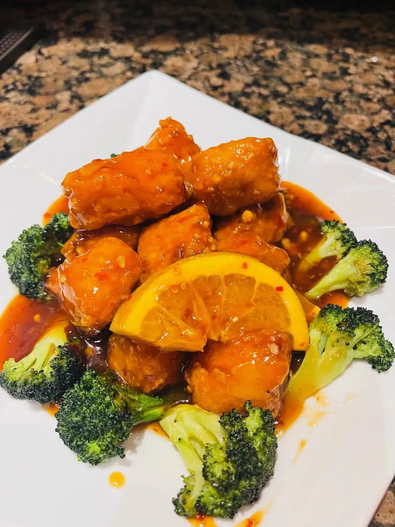 Crispy chicken in tangy orange sauce at Jade Ly Asian Bistro, a Asian Restaurant in Westminster