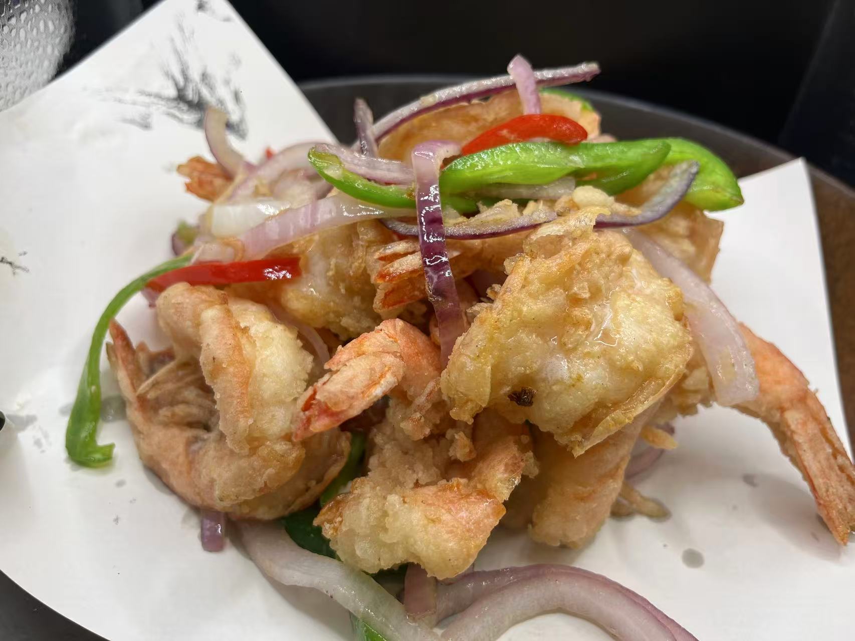 Crispy fried shrimp tossed with bell pepper and red onion strips at JiangNan Philadelphia, a Chinese Restaurant in Philadelphi