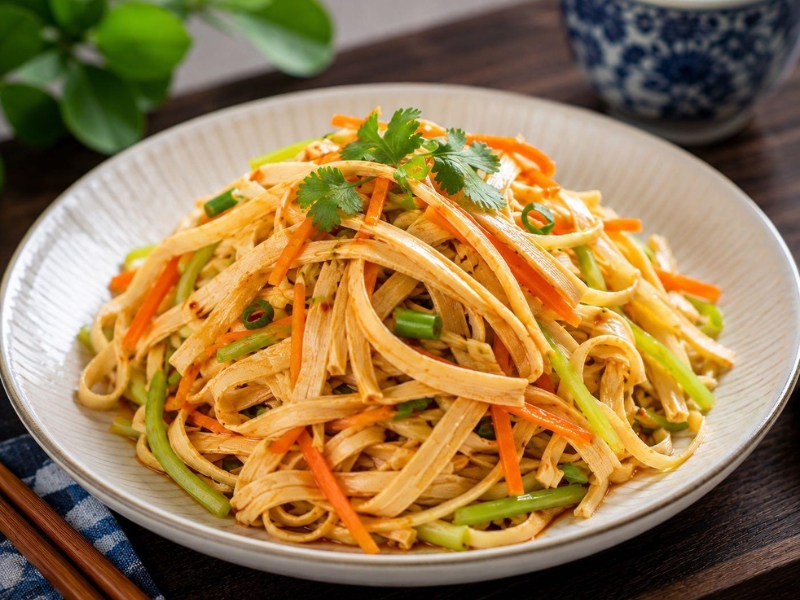 Cold shredded tofu skin salad with crisp vegetable strips at Jing Dumpling Dimsum House, a Chinese Restaurant in Fort Collins