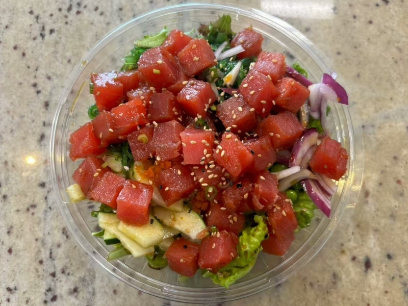 Jin-Poke-Asian-Restaurant-Samoa-Bowl-(2)-Seminole A bowl with tuna, veggies, and sesame seeds at Jin Poke, a Asian Restaurant in Seminole