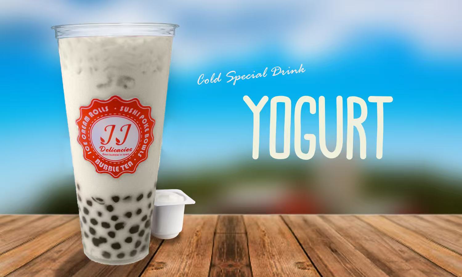 Yogurt cold special drink, a creamy white beverage with tapioca pearls at JJ Delicacies，a Asian Fusion Restaurant in Red Bank