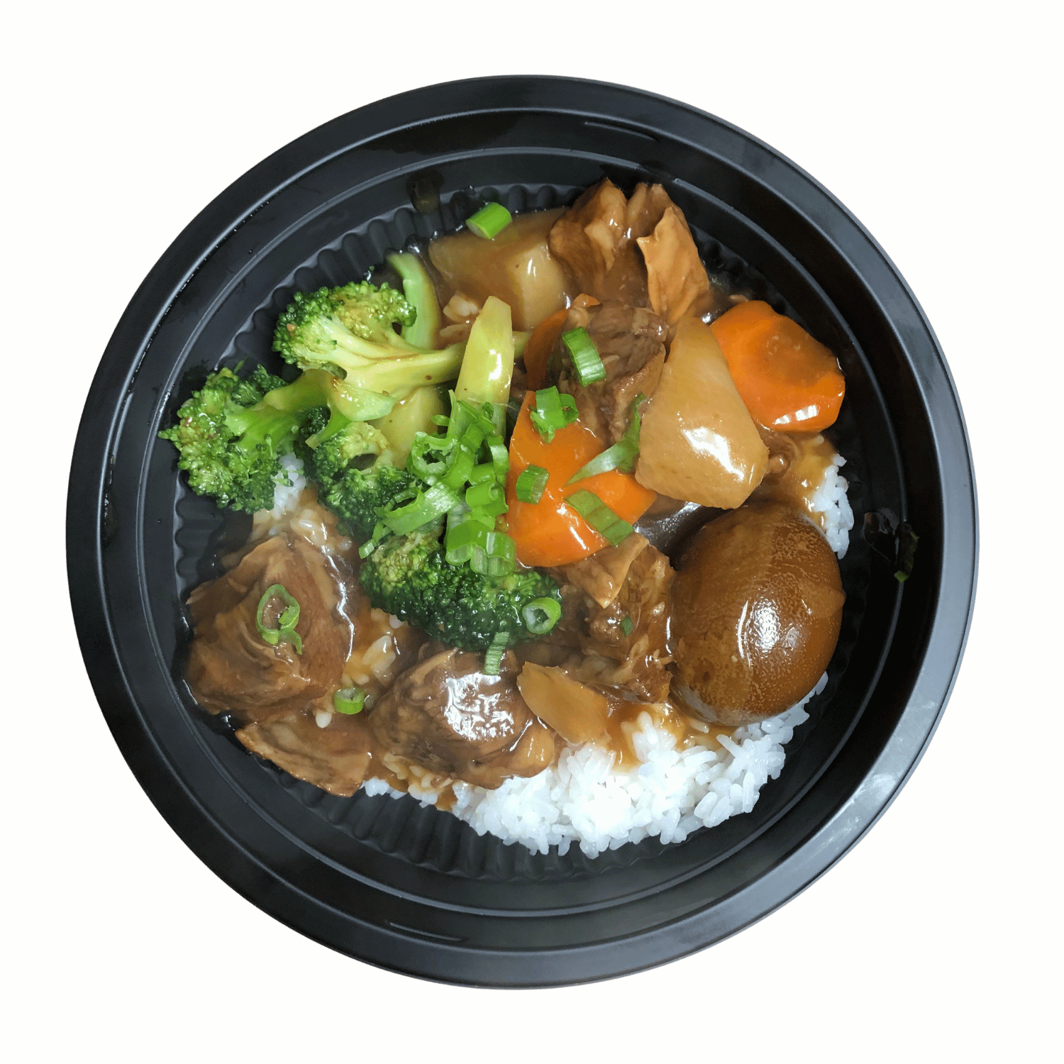 Rice bowl with braised beef brisket, broccoli, daikon and marinated egg at JJ Poke Bowl & Taiwanese Bubble Tea Store in Pittsburgh