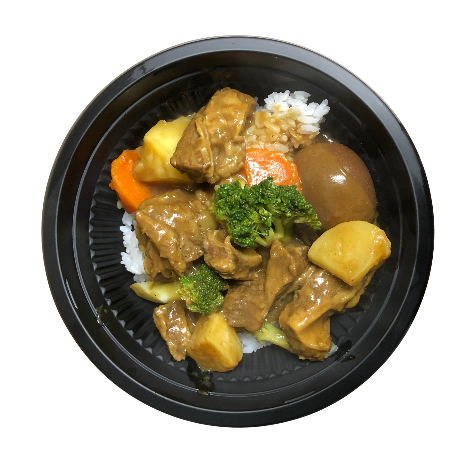 Savory curry beef over rice with veggies at JJ Poke Bowl & Taiwanese Bubble Tea Store in Pittsburgh.