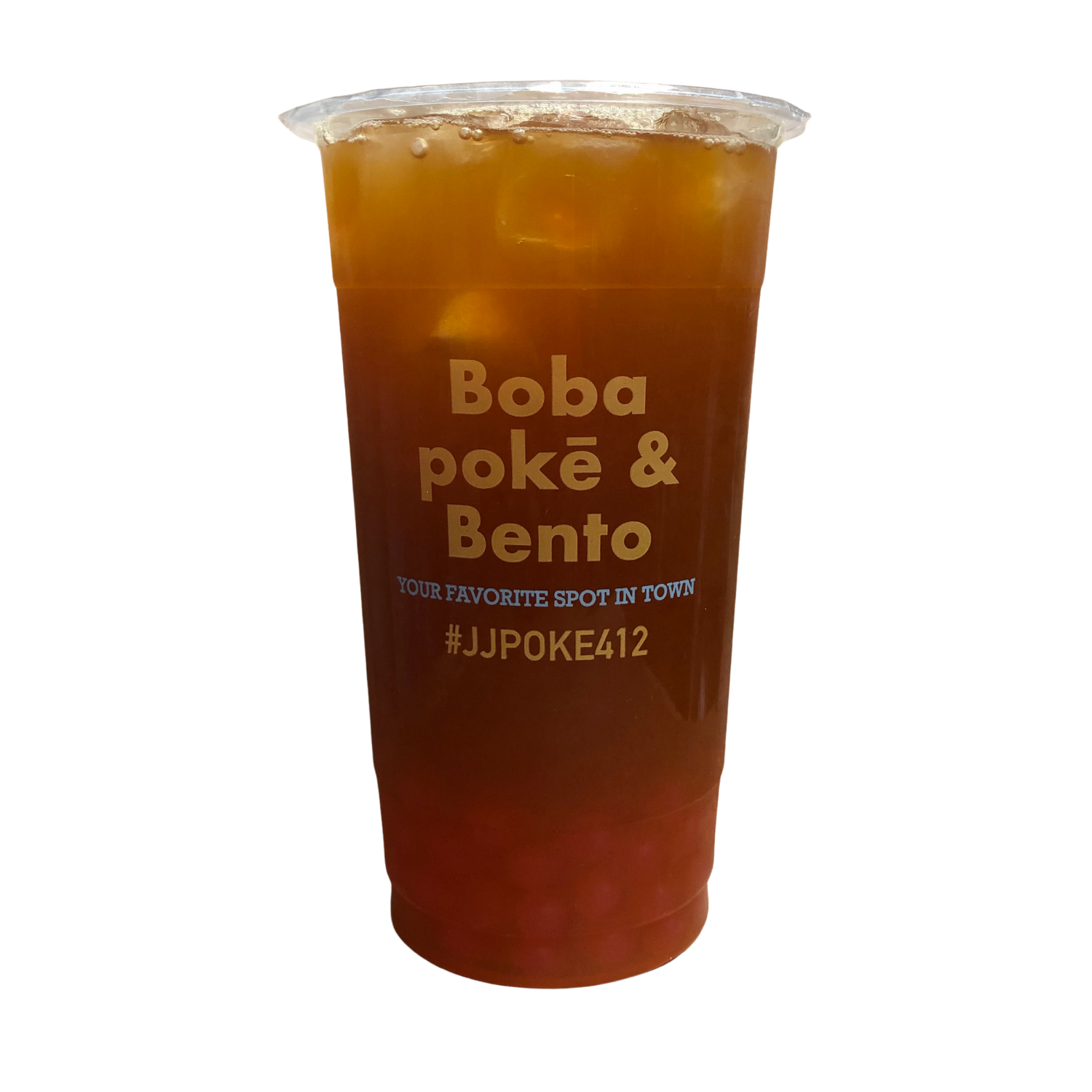 Refreshing lychee iced black tea at JJ Poke Bowl & Taiwanese Bubble Tea Store in Pittsburgh.