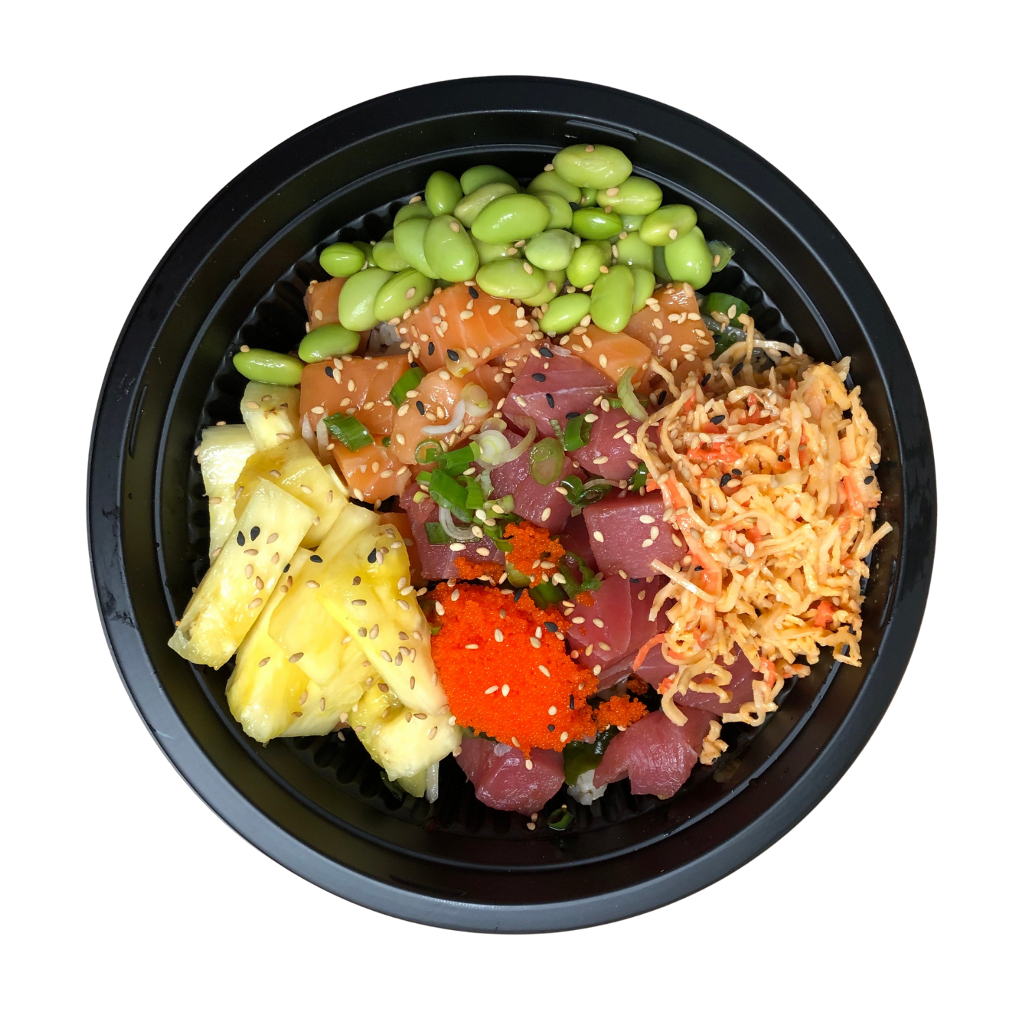 Fresh poke bowl with tuna, salmon & toppings at JJ Poke Bowl & Taiwanese Bubble Tea Store in Pittsburgh.
