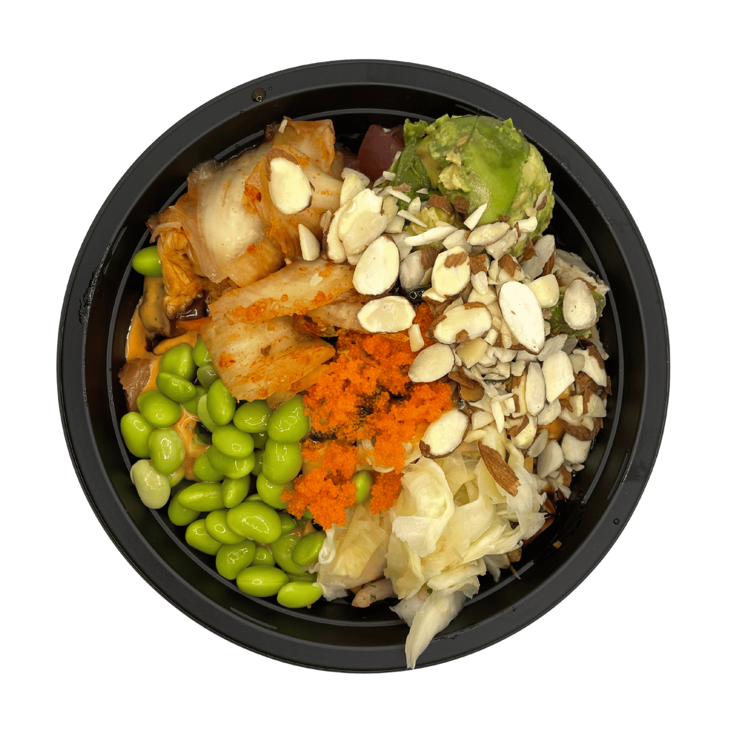 Poke bowl with kimchi, avocado, edamame and almond flakes at JJ Poke Bowl & Taiwanese Bubble Tea Store in Pittsburgh