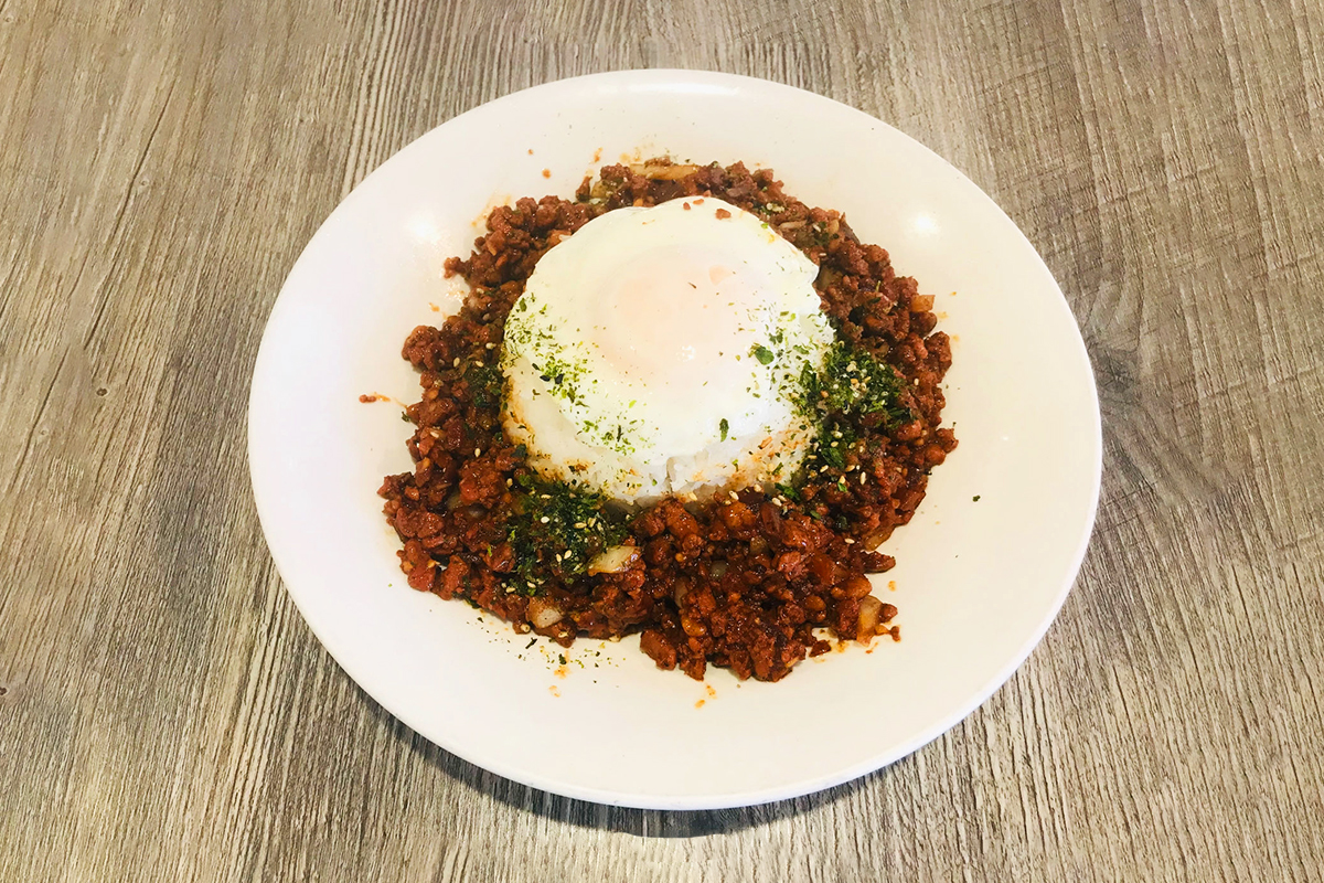 Spicy minced pork rice with a poached egg at J&L Chinese Cafe, a Chinese Restaurant in Pasadena