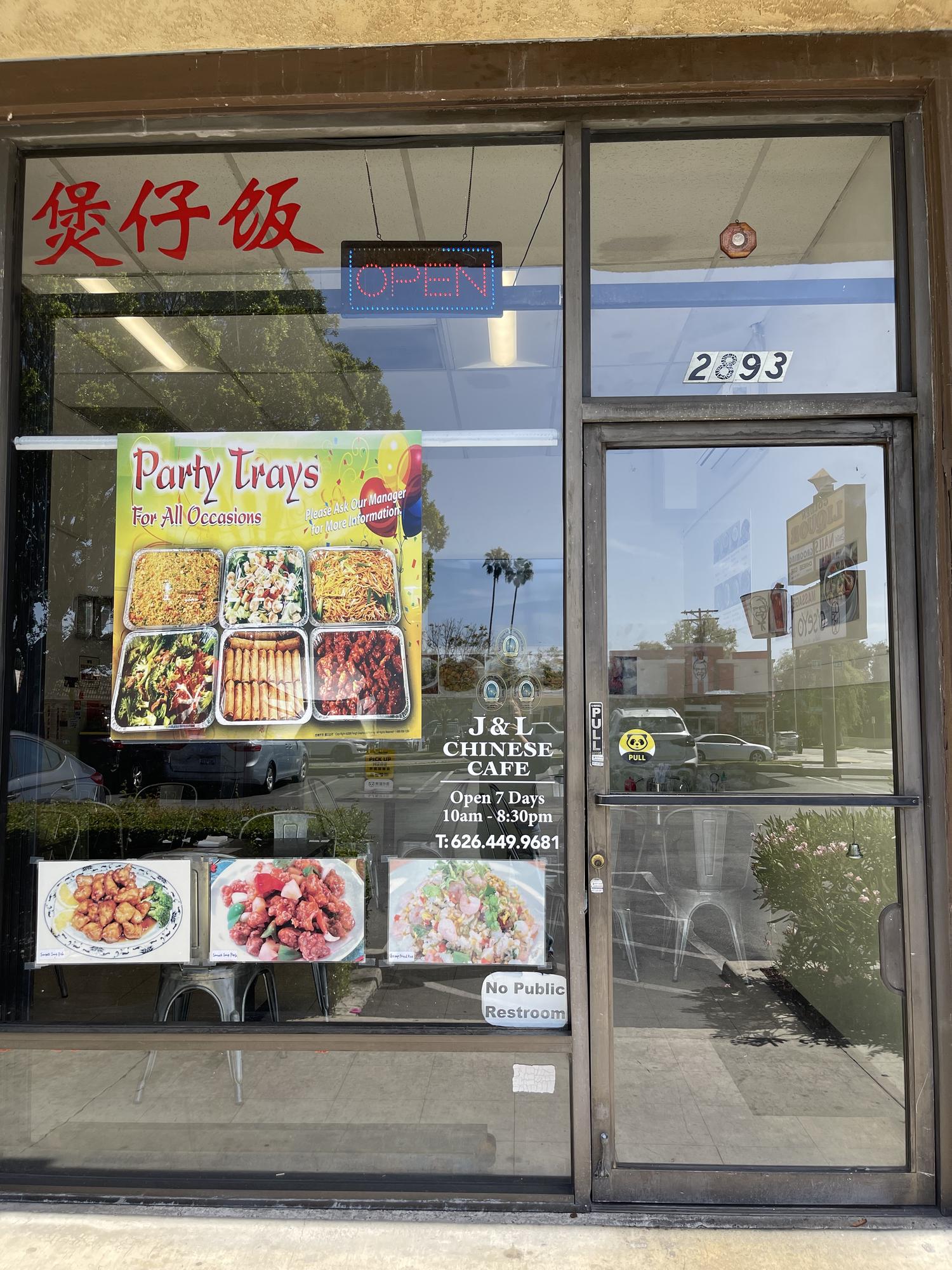 Exterior of J&L Chinese Cafe with menus at J&L Chinese Cafe, a Chinese Restaurant in Pasadena Exterior of J&L Chinese Cafe with menus at J&L Chinese Cafe, a Chinese Restaurant in Pasadena