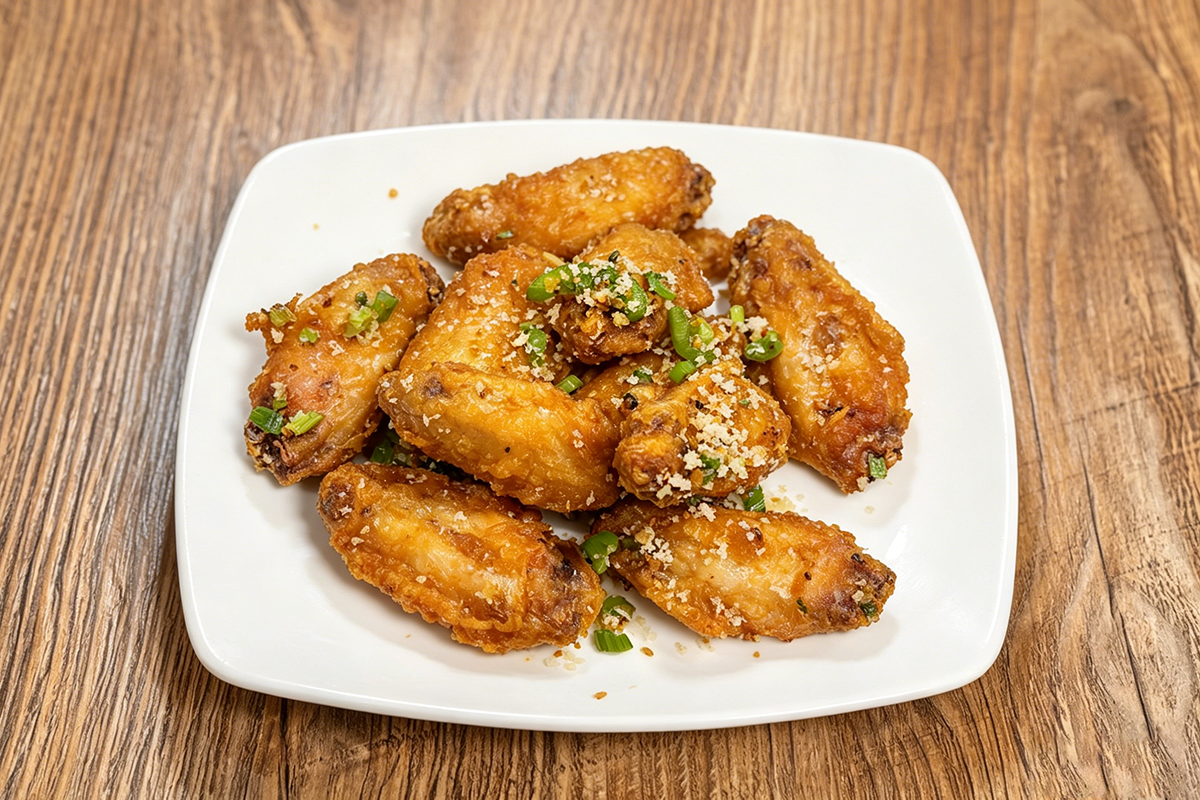 Crispy garlic fried chicken wings at J&L Chinese Cafe, a Chinese Restaurant in Pasadena