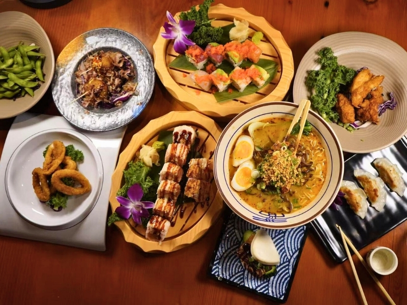 Assorted Japanese dishes including ramen, sushi & apps at Koi Ramen & Sushi, a Japanese Restaurant in Johnstown