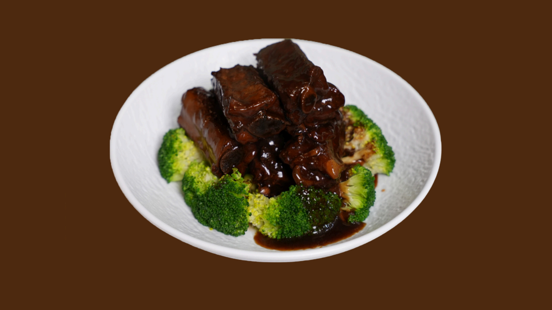 Braised ribs with thick sweet sauce and broccoli at JoyFu Dim Sum, a Dim Sum Restaurant in New York