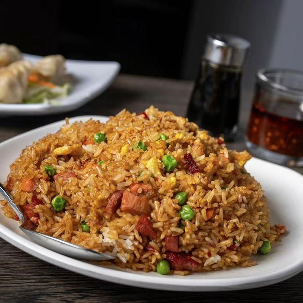 BBQ pork fried rice with peas and egg at J'S Chinese Cuisine, a Chinese Restaurant in Pasadena