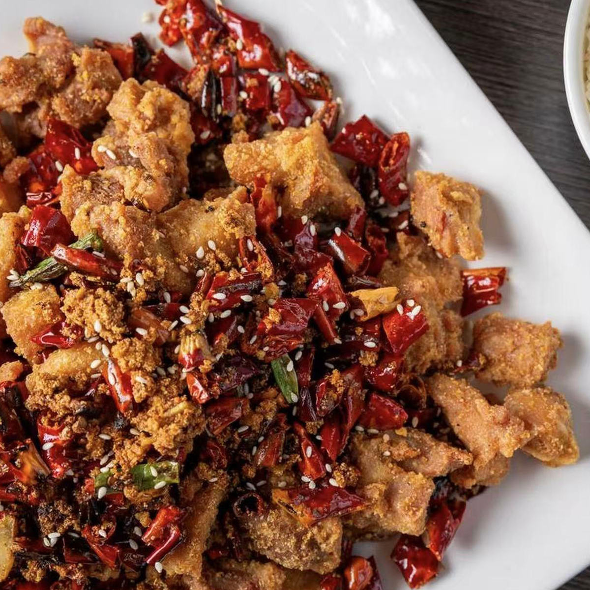 Crispy spicy chicken with dried chilies at J'S Chinese Cuisine, a Chinese Restaurant in Pasadena