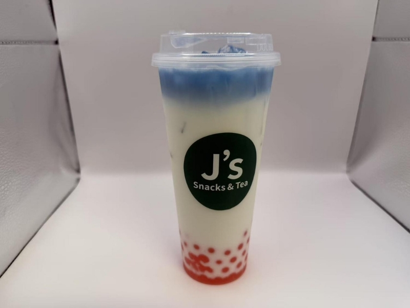 J's-Snacks-and-Tea-Snack-bar-Hawaii-Rainbow-(Decaf)-Berkeley Hawaii Rainbow decaf drink with colorful layers at J's Snacks and Tea, a Snack bar in Berkeley.