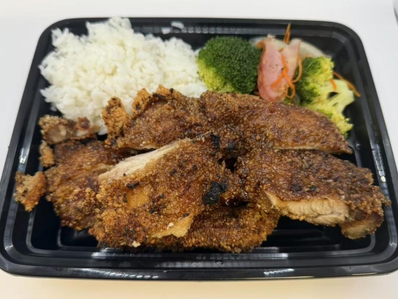 J's-Snacks-and-Tea-Snack-bar-Sweet-Soy-Glazed-Chicken-Bento-Berkeley Sweet soy-glazed chicken, with rice and veggies at J's Snacks and Tea, a Snack bar in Berkeley.