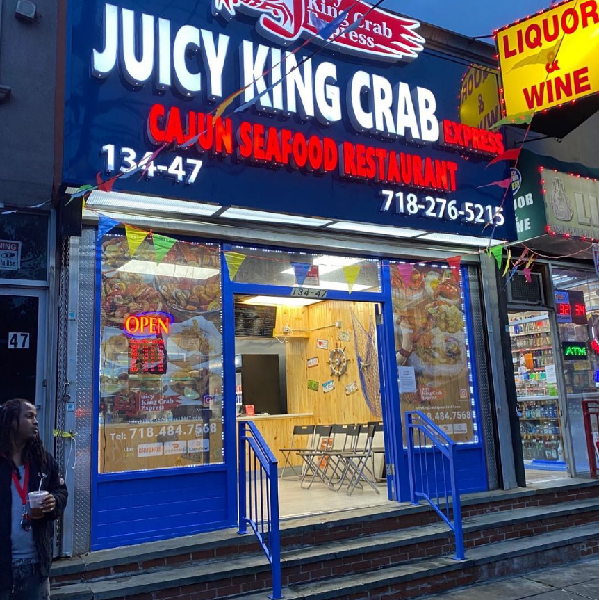 Storefront of Juicy King Crab Express Cajun seafood restaurant in Queens at Juicy King Crab Express, a Seafood Restaurant in Queens