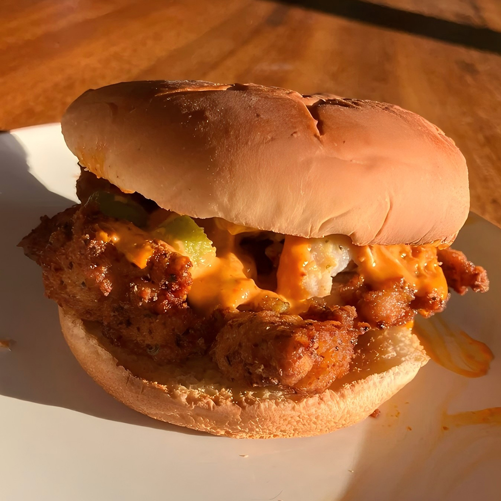 gator burger at Jumper Seafood，a Seafood Restaurant in Tampa
