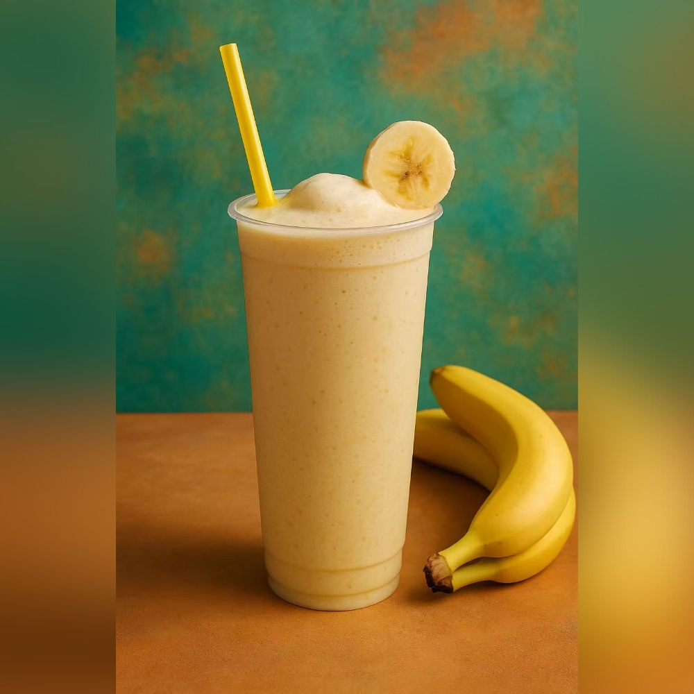 Banana smoothie with fresh banana slice at Kabul Icy Treats Cafe شیریخ و ژاله, a Ice Cream Shop in Concord