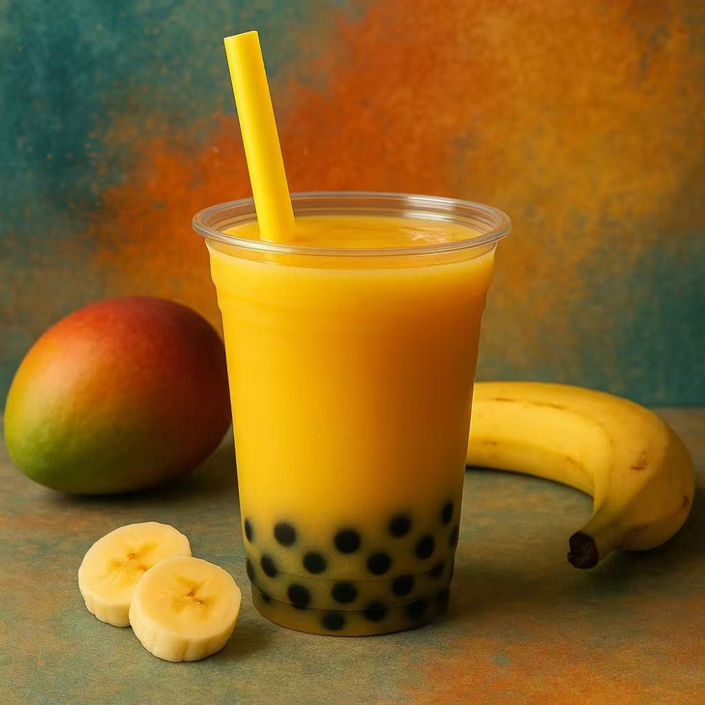 Mango banana bubble tea with tapioca pearls at Kabul Icy Treats Cafe شیریخ و ژاله, a Ice Cream Shop in Concord